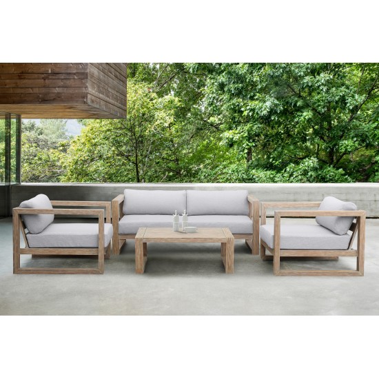 Paradise 4 Piece Light Eucalyptus Wood Sofa Seating Set with Grey Cushions