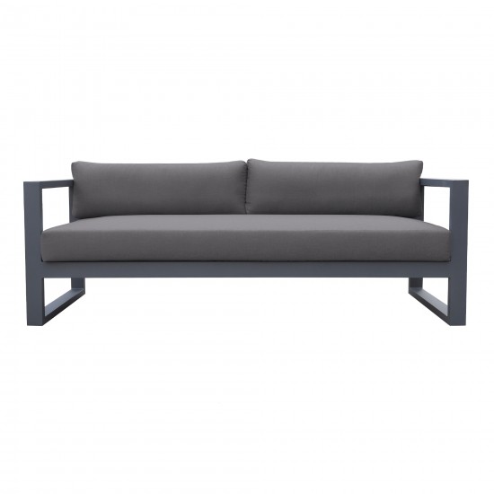 Aelani Outdoor 4 piece Set in Dark Grey Finish and Charcoal Cushions