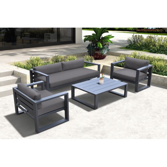 Aelani Outdoor 4 piece Set in Dark Grey Finish and Charcoal Cushions