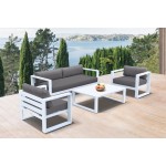 Aelani Outdoor 4 piece Set in White Finish and Charcoal Cushions