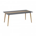 Ipanema Aluminum Dining Table in Dark Grey with Natural Teak Wood Accent