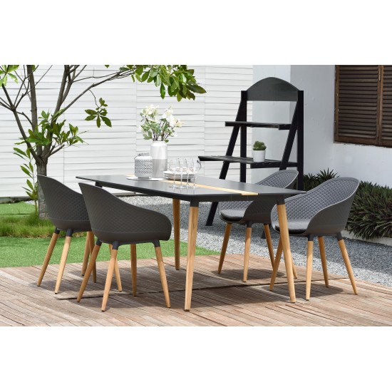 Ipanema 5 piece Outdoor Dining Set with Aluminum Table in Natural Teak Wood