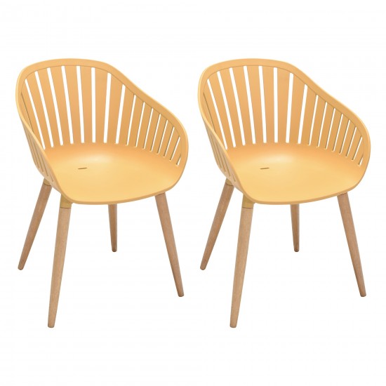 Nassau Arm Dining Chairs in Honey Yellow Finish with Wood legs- Set of 2