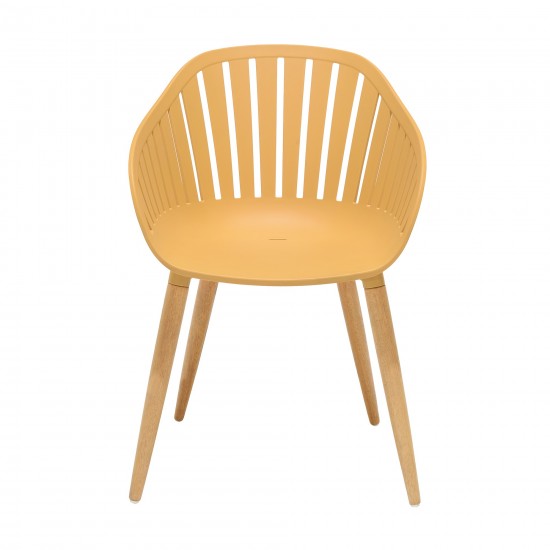 Nassau Arm Dining Chairs in Honey Yellow Finish with Wood legs- Set of 2