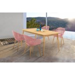Nassau 5 piece Dining Set in Natural Wood Finish Table and Pink Peony Arm Chairs