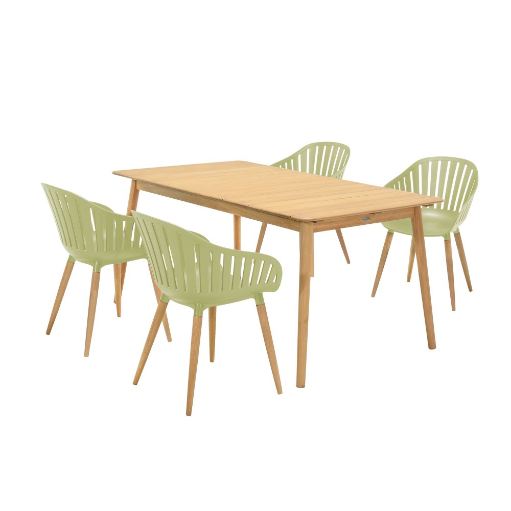 Nassau 5 piece Dining Set in Natural Wood Finish Table and Sage Green Arm Chairs Nassau 5 piece Dining Set in Natural Wood Finish Table and Sage Green Arm Chairs