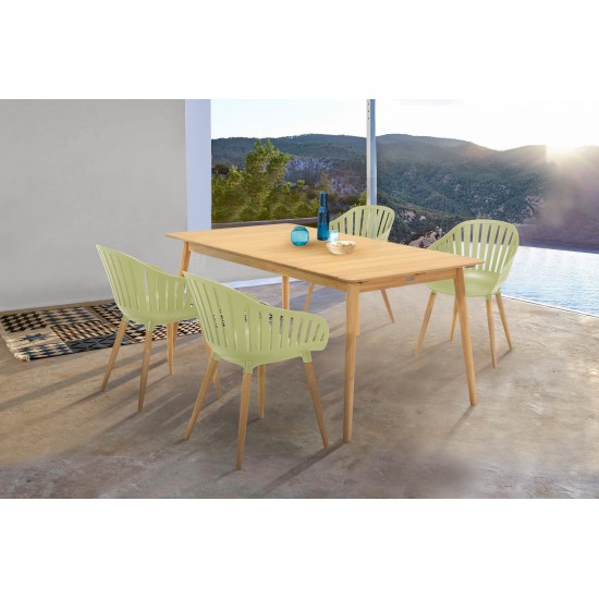 Nassau 5 piece Dining Set in Natural Wood Finish Table and Sage Green Arm Chairs