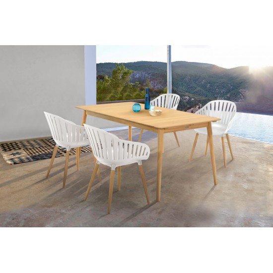 Nassau 5 piece Dining Set in Natural Wood Finish Table and Sand Taupe Arm Chairs