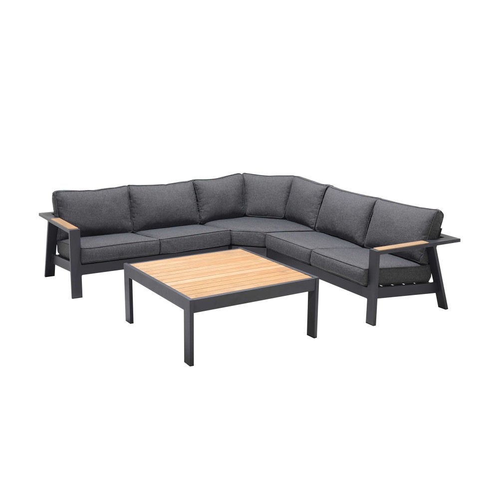 Palau 4 Piece Sectional Set with Cushions in Dark Grey