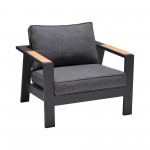 Palau Outdoor Chair in Dark Grey with Natural Teak Wood Accent and Cushions