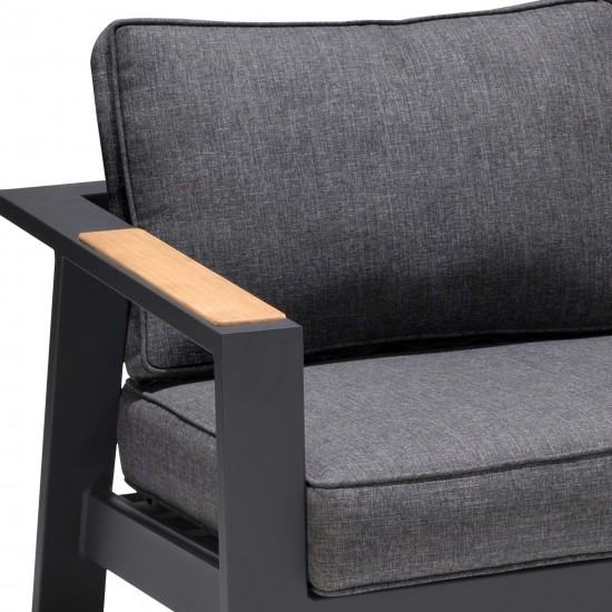 Palau Outdoor Chair in Dark Grey with Natural Teak Wood Accent and Cushions