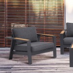 Palau Outdoor Chair in Dark Grey with Natural Teak Wood Accent and Cushions