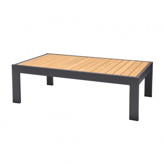 Palau Outdoor Coffee Table in Dark Grey with Natural Teak Wood Top