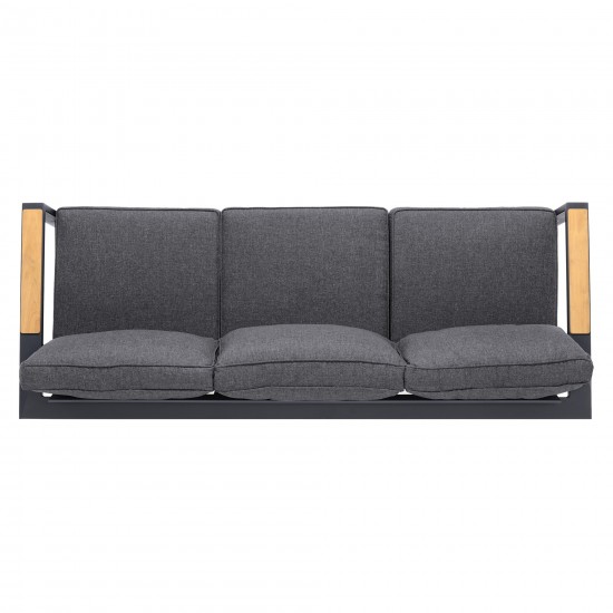 Palau Outdoor Sofa in Dark Grey with Natural Teak Wood Accent and Cushions