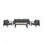 Palau 4 Piece Outdoor Sofa Set in Dark Grey with Natural Teak Wood Accent Top