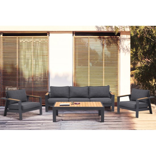 Palau 4 Piece Outdoor Sofa Set in Dark Grey with Natural Teak Wood Accent Top