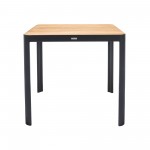 Portals Outdoor Square Bar Table in Natural Teak Wood Top and Black Frame