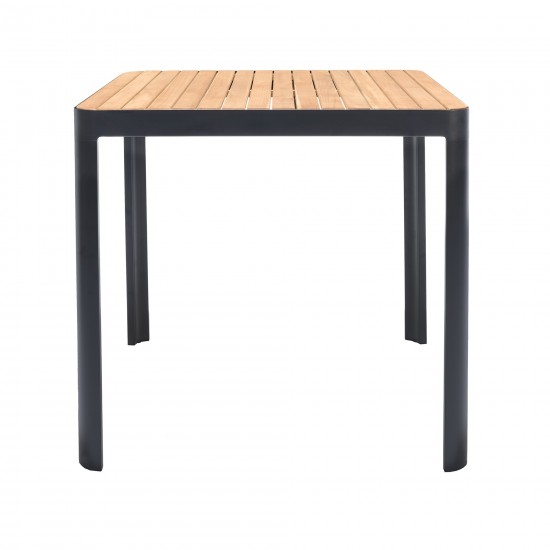 Portals Outdoor Square Bar Table in Natural Teak Wood Top and Black Frame