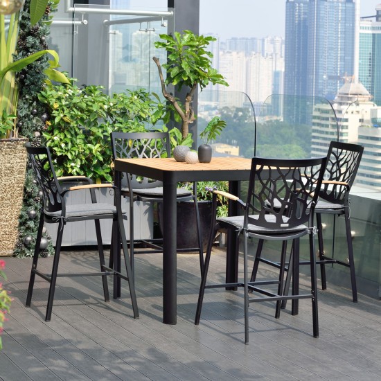 Portals 5 Piece Patio Aluminum Bar Set in Black Finish