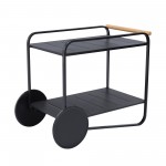 Portals Outdoor Accent Cart in Black Finish and Natural Teak Wood Accent