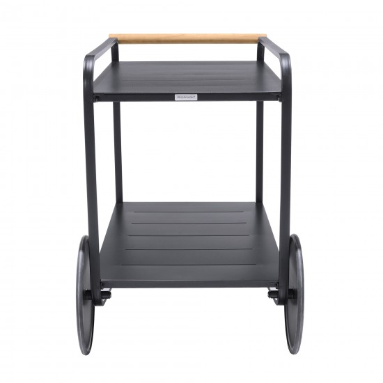 Portals Outdoor Accent Cart in Black Finish and Natural Teak Wood Accent