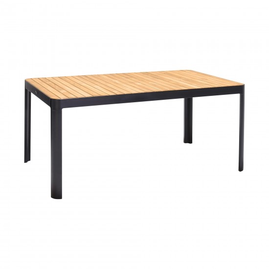 Portals Rectangle Dining Table in Black Finish with Natural Teak Wood Top