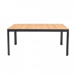 Portals Rectangle Dining Table in Black Finish with Natural Teak Wood Top