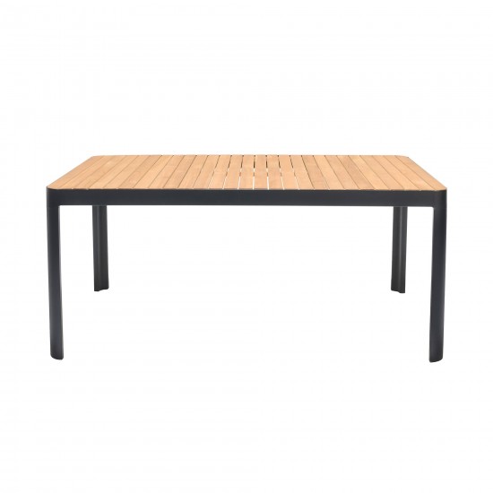 Portals Rectangle Dining Table in Black Finish with Natural Teak Wood Top