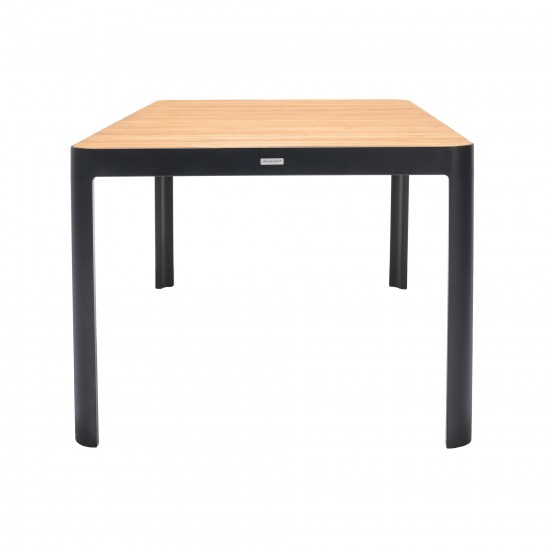 Portals Rectangle Dining Table in Black Finish with Natural Teak Wood Top