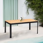 Portals Rectangle Dining Table in Black Finish with Natural Teak Wood Top