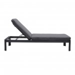 Portals Outdoor Chaise Lounge Chair in Black Finish and Grey Cushions