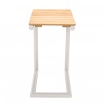 Portals C-Shape Side Table in Light Sand Matte Finish and Natural Teak Wood Top