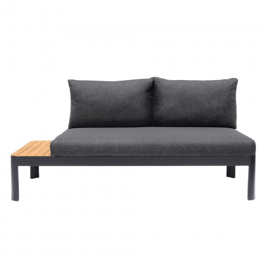 Portals Sofa in Black Finish with Natural Teak Wood Accent and Grey Cushions