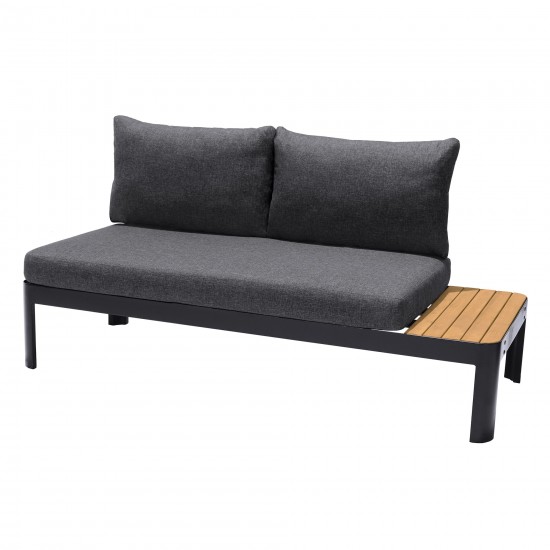 Portals Sofa in Black Finish with Natural Teak Wood Accent and Grey Cushions