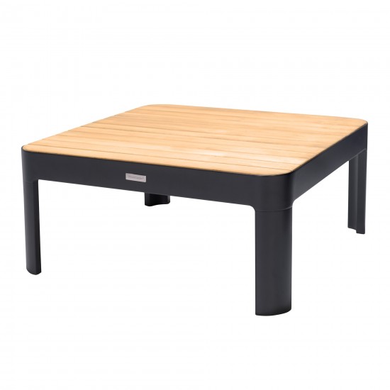 Portals Outdoor Square Coffee Table in Black Finish with Natural Teak Wood Top