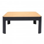 Portals Outdoor Square Coffee Table in Black Finish with Natural Teak Wood Top