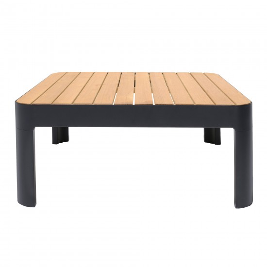 Portals Outdoor Square Coffee Table in Black Finish with Natural Teak Wood Top