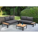 Portals 3 Piece Sofa Set in Black Finish with Natural Teak Wood Top Accent