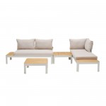 Portals Outdoor 4 Piece Sofa set in Matte Sand Finish with Natural Teak Wood
