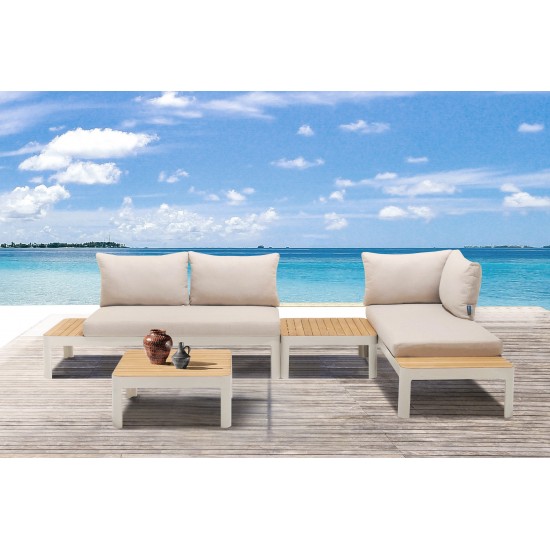 Portals Outdoor 4 Piece Sofa set in Matte Sand Finish with Natural Teak Wood