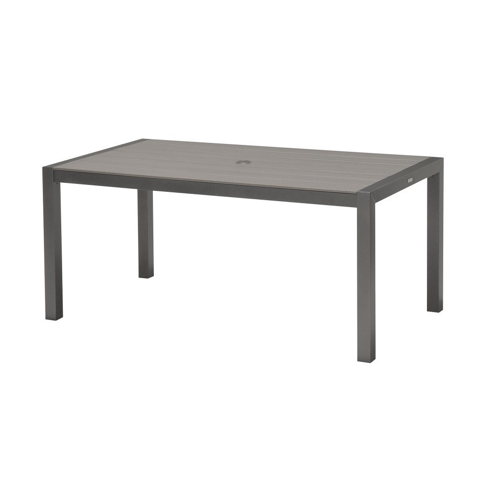 Solana Rectangular Aluminum Dining Table in Cosmos Grey Finish with Wood Top Solana Rectangular Aluminum Dining Table in Cosmos Grey Finish with Wood Top
