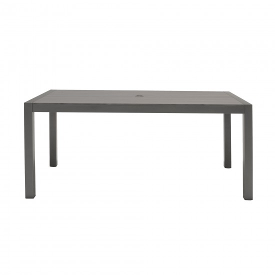 Solana Rectangular Aluminum Dining Table in Cosmos Grey Finish with Wood Top