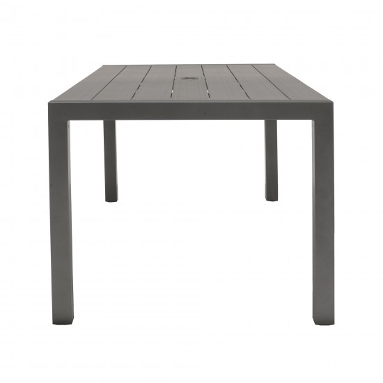 Solana Rectangular Aluminum Dining Table in Cosmos Grey Finish with Wood Top