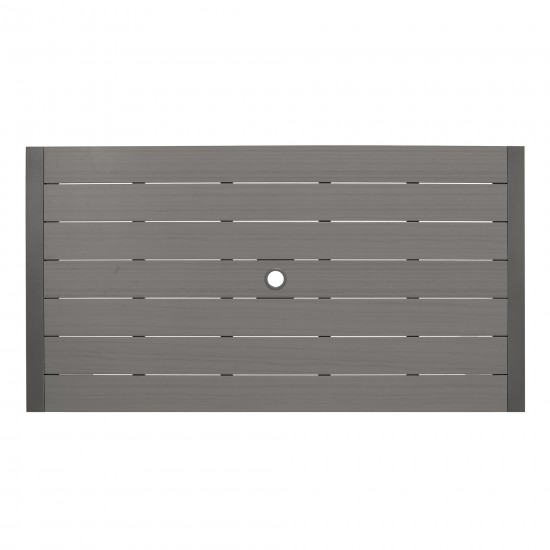 Solana Rectangular Aluminum Dining Table in Cosmos Grey Finish with Wood Top