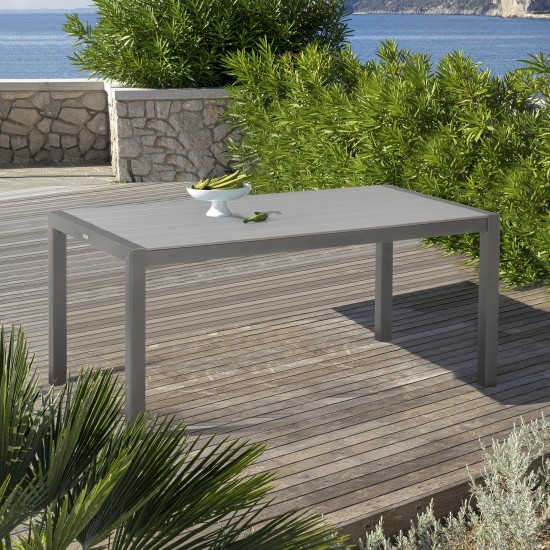 Solana Rectangular Aluminum Dining Table in Cosmos Grey Finish with Wood Top