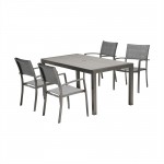 Solana 5 piece Outdoor Aluminum Dining Set in Cosmos Grey Finish with Wood Top