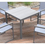 Bistro Patio Dining Table in Grey Powder Coated Finish with Grey Wood Top