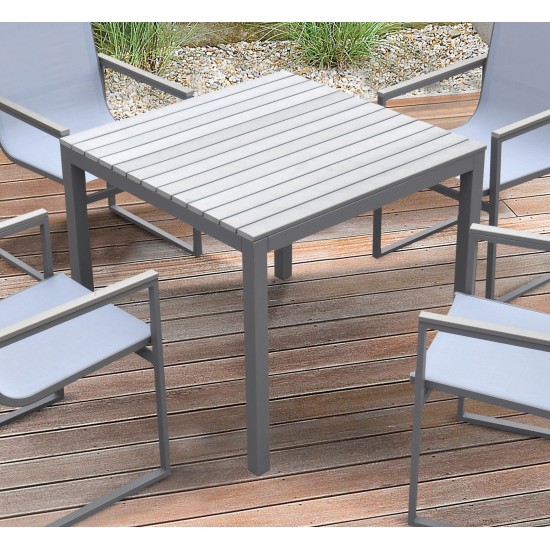 Bistro Patio Dining Table in Grey Powder Coated Finish with Grey Wood Top