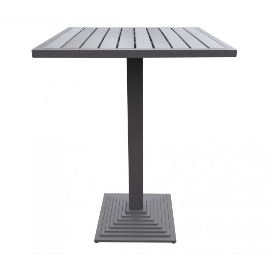 Marina Grey Patio Bar Table in Grey Powder Coated Finish and Grey Wood Top