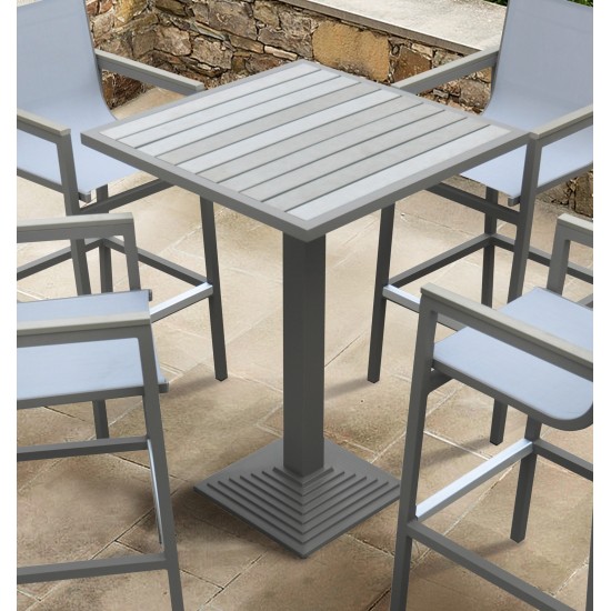 Marina Grey Patio Bar Table in Grey Powder Coated Finish and Grey Wood Top